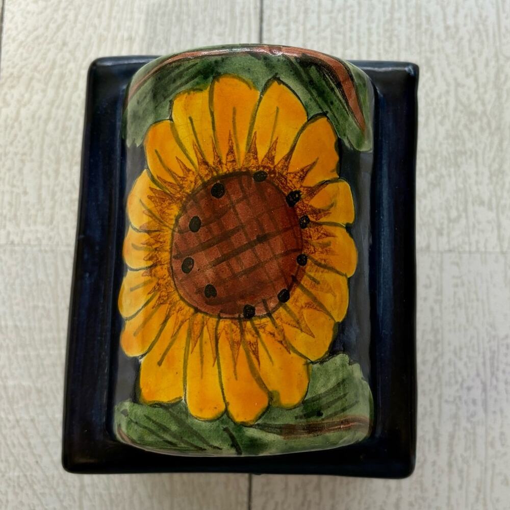 Vintage Sunflower Cobalt Blue Pottery Trinket Box - Picture 3 of 10
